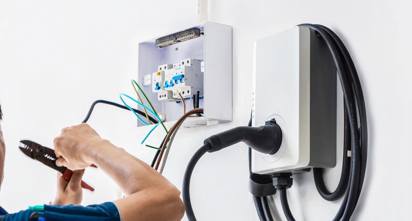 Home EV charger wallbox being wired