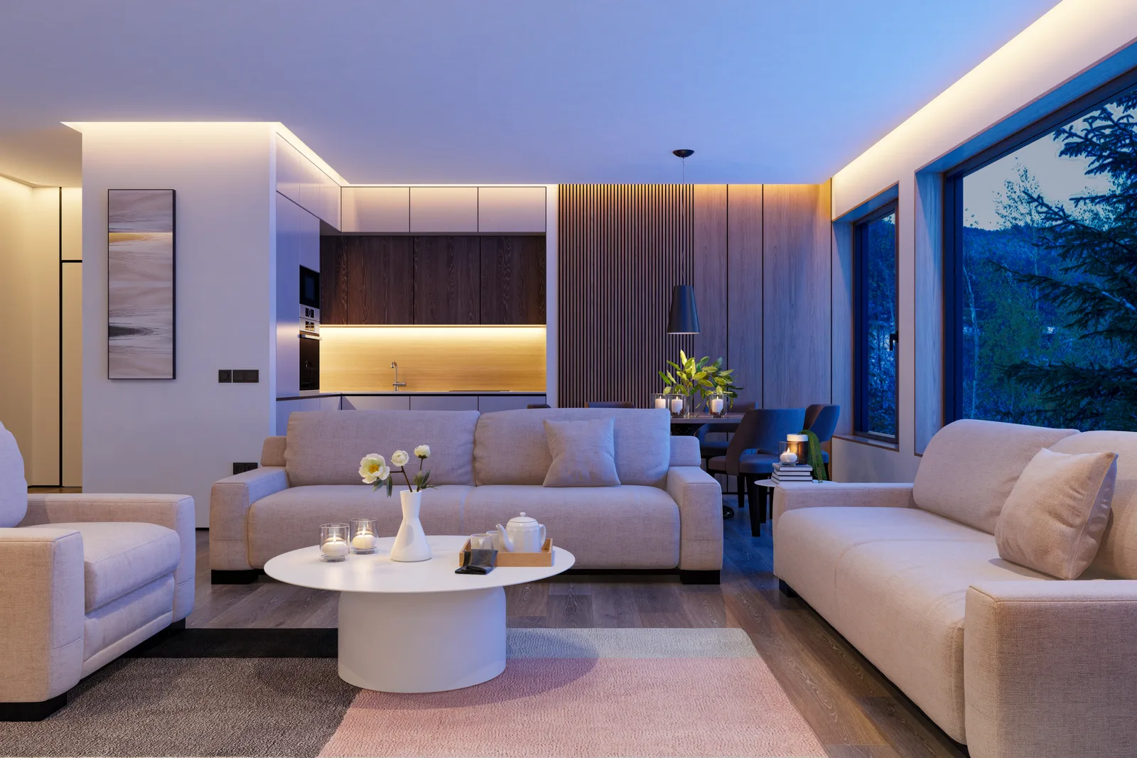 Living room LED feature lighting installed in a modern home